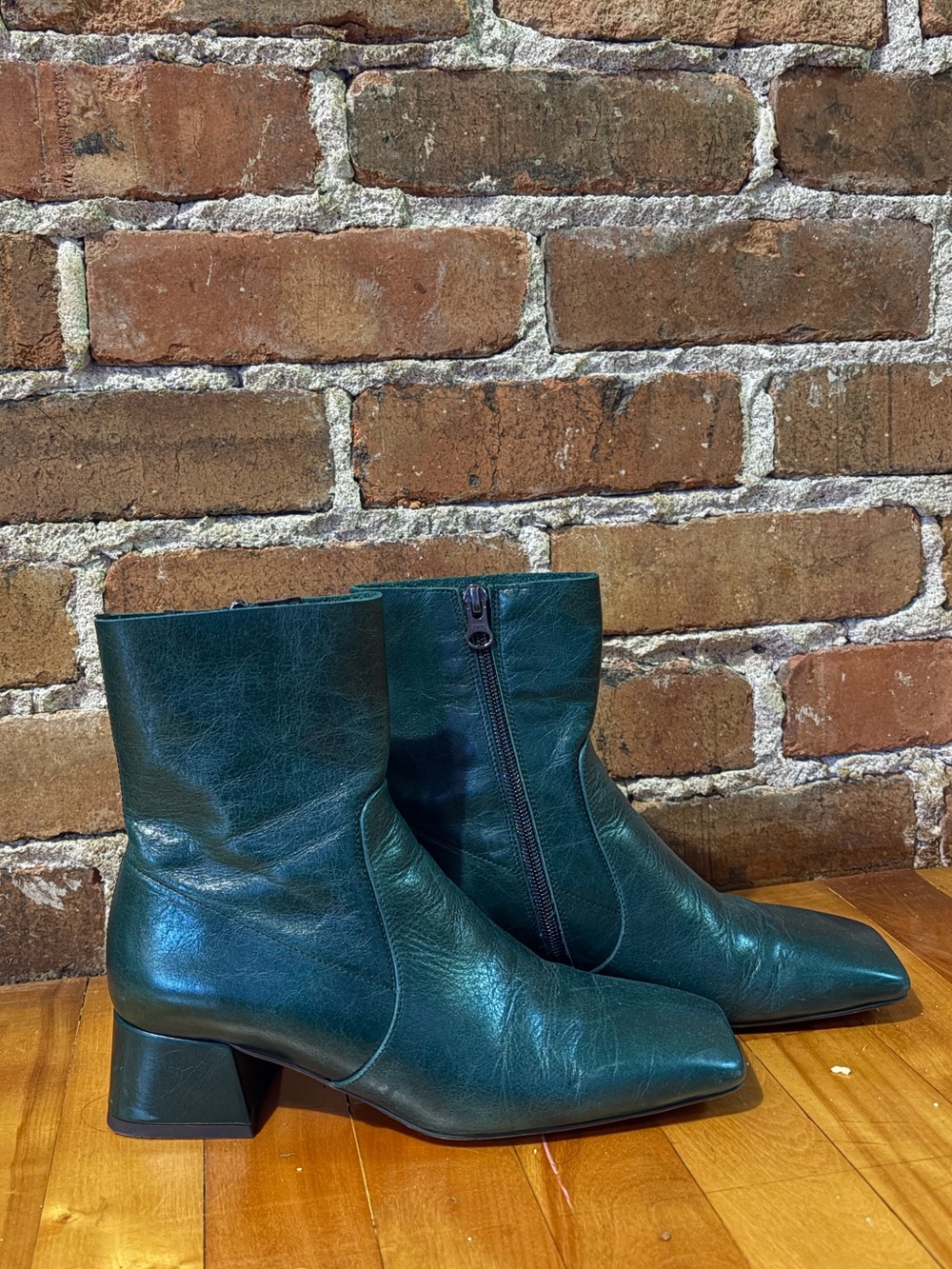 Deep Green Leather Square-Toe Boots by L’Intervalle